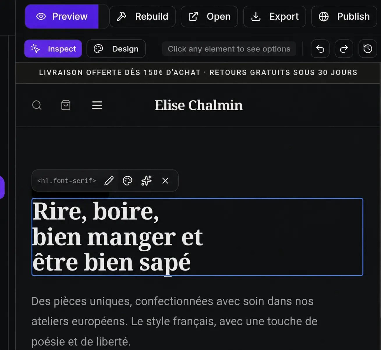 Click Inspect to Edit