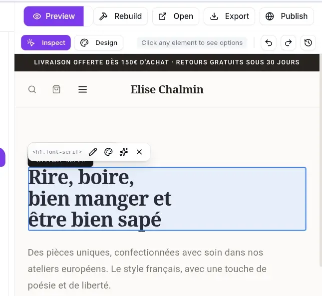 Click Inspect to Edit